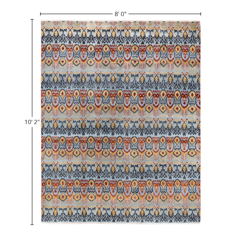Ikat One-of-a-Kind Hand-Knotted Area Rug, Blue - 8' 0" x 10' 2"