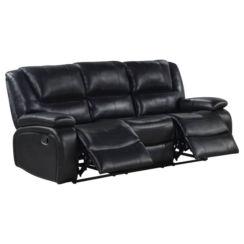 Camila Upholstered Motion Reclining Sofa Red And Black Faux Leather