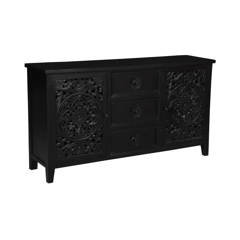 Porter Designs Bali Traditional Vintage Solid Wood Sideboard, Black
