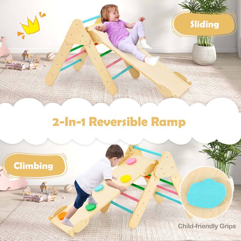 Costway 3-in-1 Kids Climber Set Toddler Wooden Play Arch with Sliding - See Details