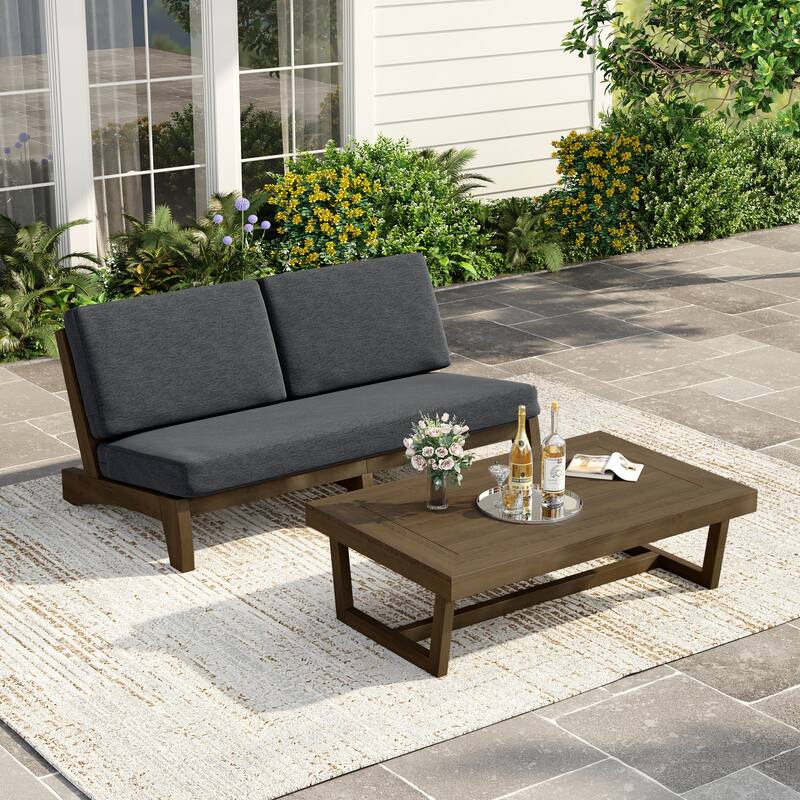 3 Seat Wood 64" W Cushioned Outdoor Patio Sofa with Coffee Table