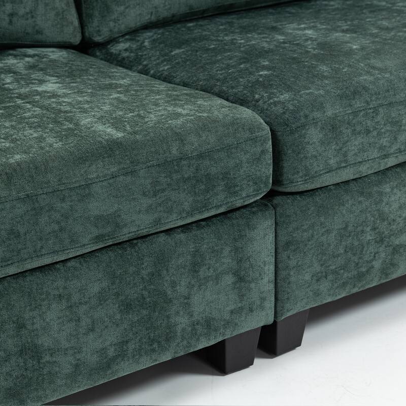 Chenille Modular Sofa, Upholstered Modern 3-Seater Couch with Ultra-Soft Cushions, Side Pocket