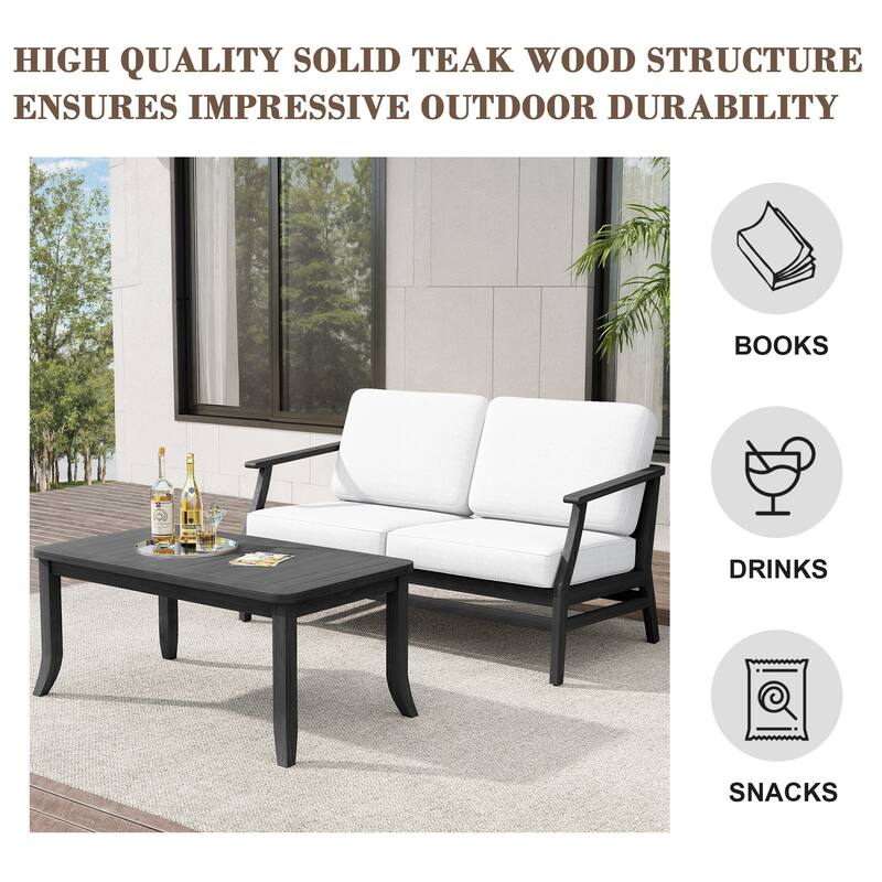 Teak Outdoor Patio Loveseat and Coffee Table Set (2-Piece)