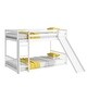 preview thumbnail 31 of 31, Twin Over Twin Low Pine Wood Bunk Bed with Guardrails, Slide and Ladder for Kids, No Slats Toddler Floor Bed with Fence and Door