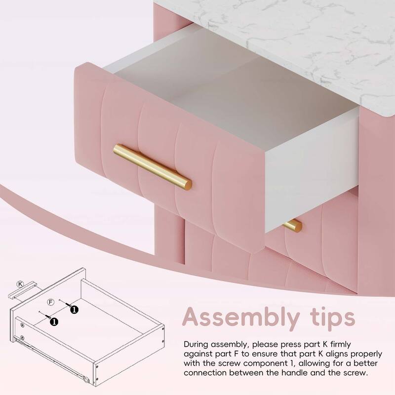 Stylish Design Upholstered Nightstand with 3 Drawers and Metal Legs & Handles