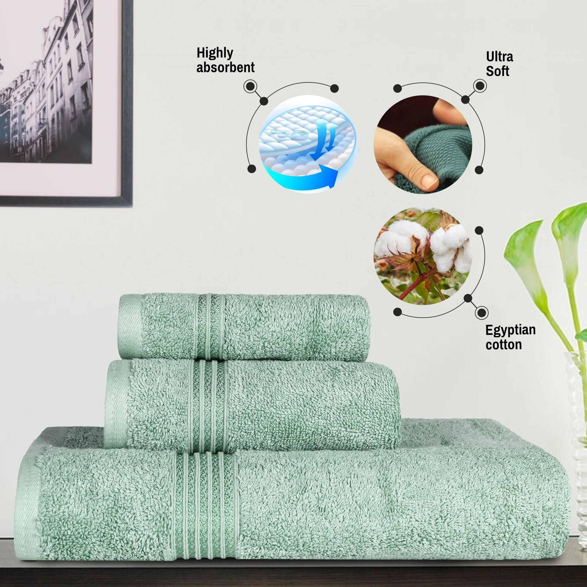 SUPERIOR Egyptian Cotton 800 GSM Bath Towel Set, Includes 2 Bath Towels,  Luxury Plush Essentials, Absorbent Quick Dry Towels, Guest Bathroom