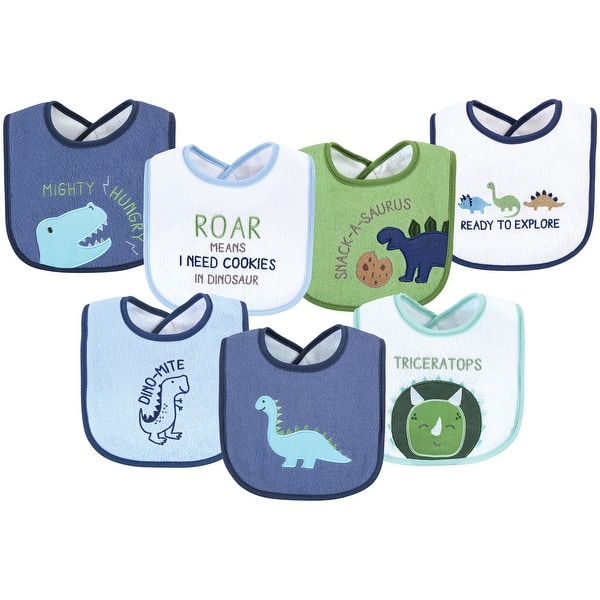 slide 1 of 1, Hudson Baby Infant Boy Cotton Terry Drooler Bibs with Fiber Filling, Boy Dino, One Size - Boy Dino - One Size One Size - Boy Dino