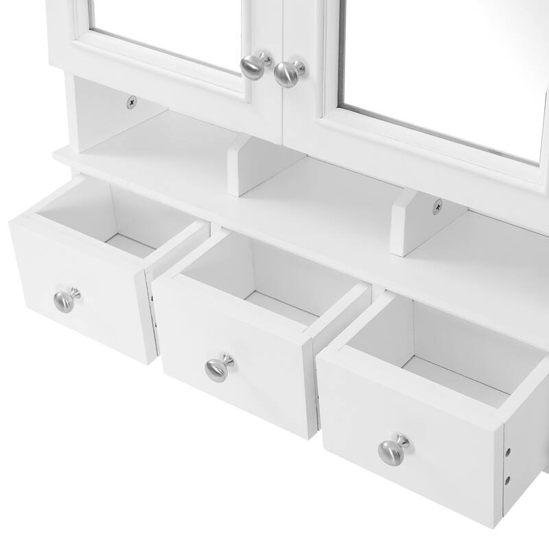 Anmytek 24 Inch 4 in 1 Bathroom Mirror Cabinet Wall Mounted Medicine Cabinet with Drawers and Organizer Hooks