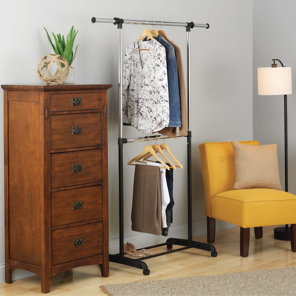 Whitmor Adjustable 2-Rod Garment Rack - Rolling Clothes Organizer