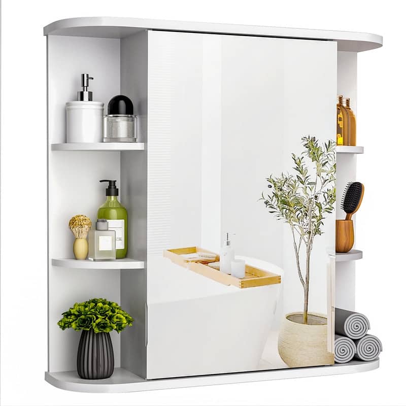 Pamapic Modern Bathroom Medicine Cabinet with Mirror and Shelves - Painted - White
