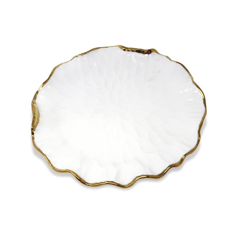 Set of 4 New Bone China Plates with Gold Scalloped Edge
