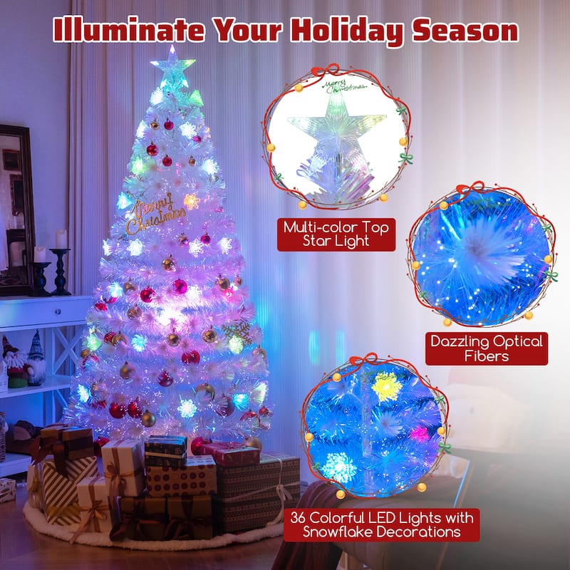 Gymax 5/6/7 FT Pre-Lit Fiber Optic Christmas Tree White Artificial