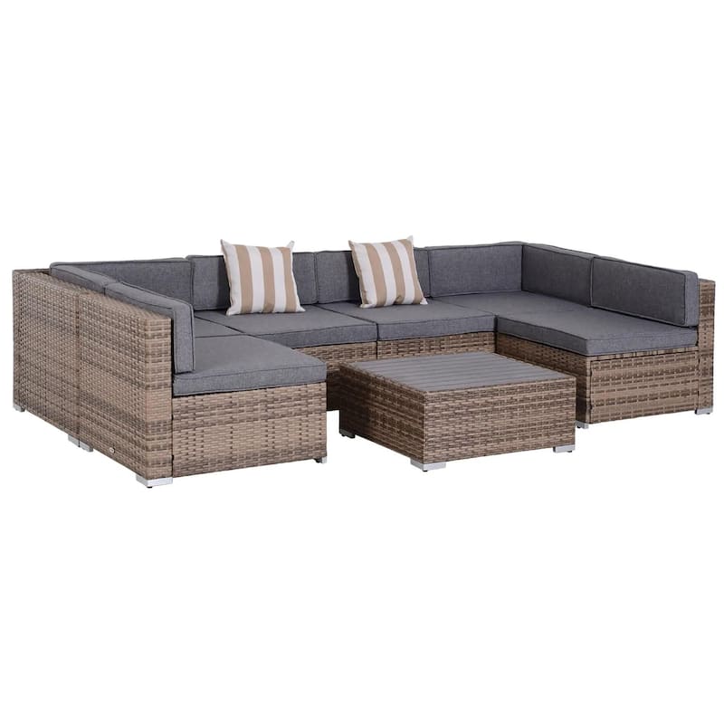7PCS Patio Sectional, All Weather PE Rattan Sofa Coffee Table