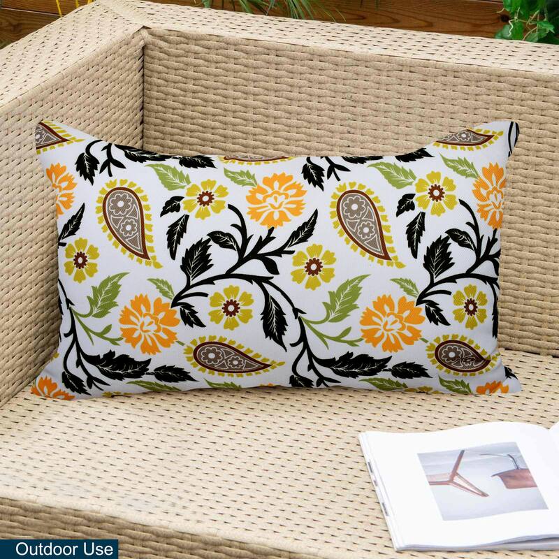 Decorative Indoor/Outdoor Weatherproof Throw Pillows with Inserts for Your Patio Furniture, Chairs, Indoor Décor - 12x20 Inches - Yellow/Orange