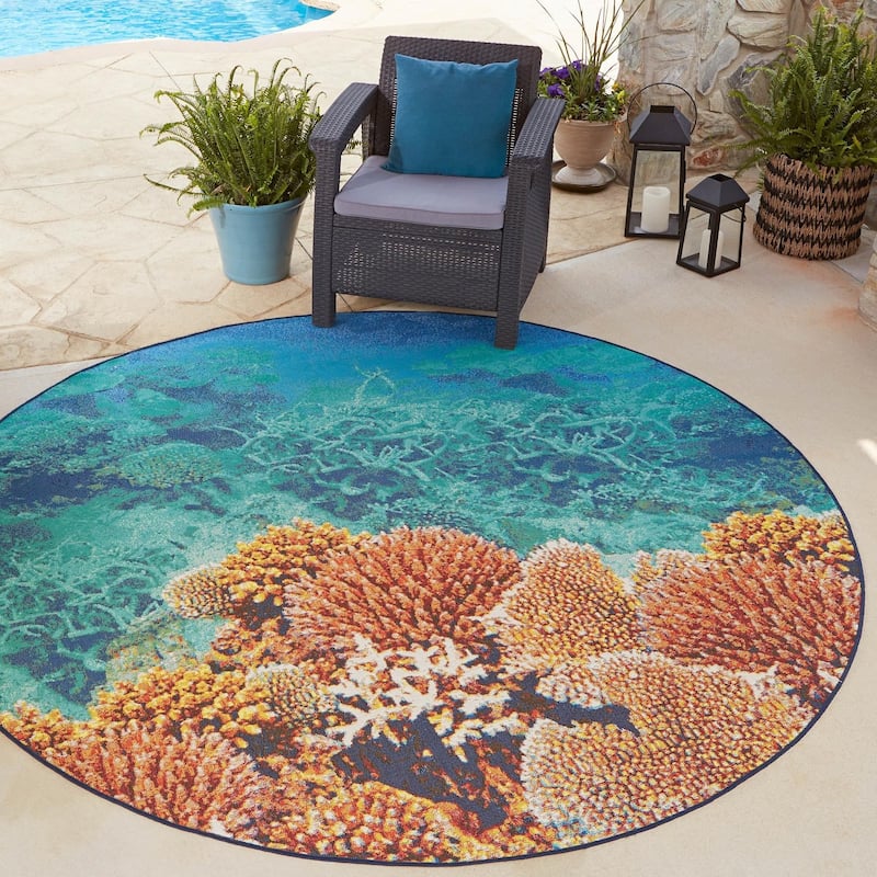 Outdoor Trisha Collection Area Rug - Multi - 7'10" Round