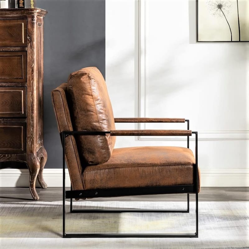 Hosam 25.4" PU/Microfiber Upholstery Metal Arms Chair