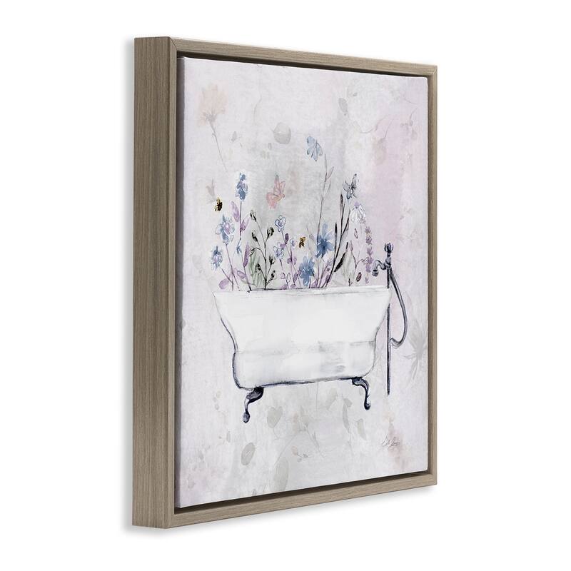 Stupell Antique Bathtub Botanicals Framed Floater Canvas Wall Art Design By Stella Chang