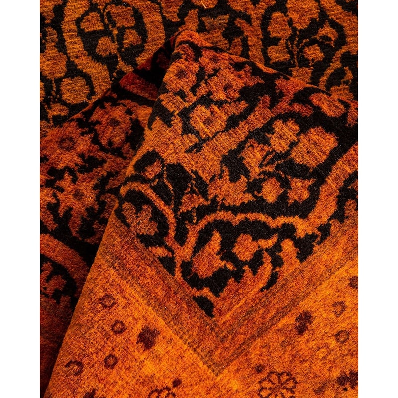 Overton Hand Knotted Wool Vintage Inspired Modern Contemporary Overdyed Orange Runner Rug - 2' 4" x 9' 7"