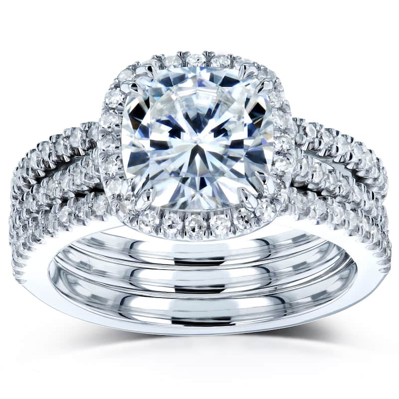 Kobelli 2.40 Carat Lab Grown Diamond Certified 14k Solid Gold Cushion-cut Near Eternity Capri 3pc Bridal Set (EF/VS) - White - 5