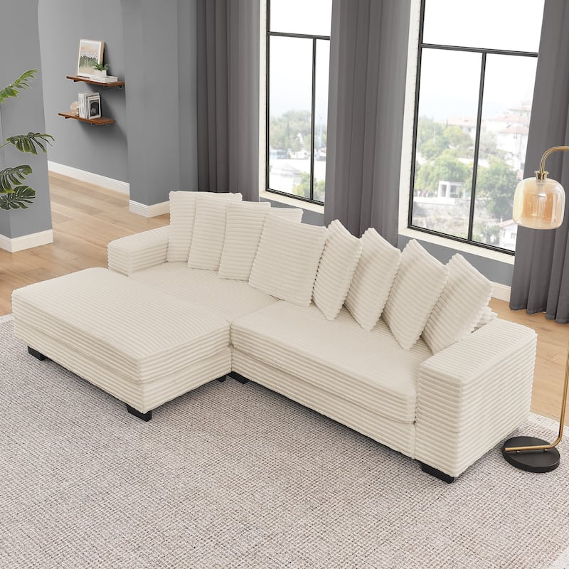 L-shaped Sectional Sofa with Chaise, Corduroy Upholstered Modular Couch with Reversible Ottoman and Removable Cushions