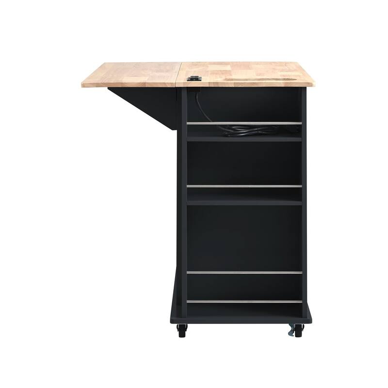 Multifunctional Kitchen Cart with Power Outlet, Open Storage and Wine Rack - 40" x 30"