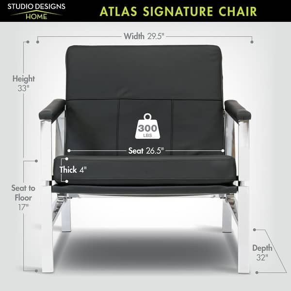 dimension image slide 1 of 2, Atlas Signature Genuine Leather Accent Chair