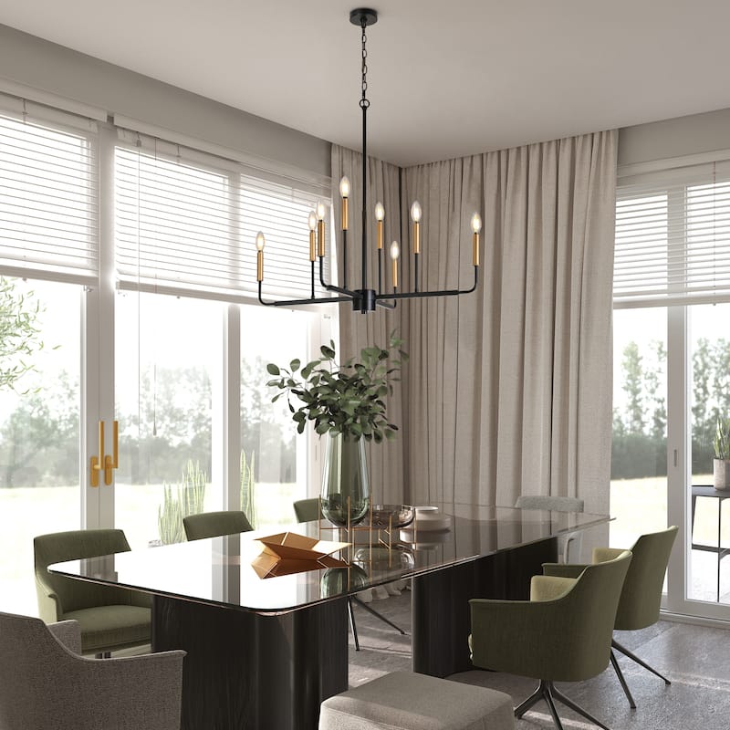 Modern 8-Light Black Gold Chandelier Classic Candle Lights for Dining Room - D 30.7" x H 90" Max