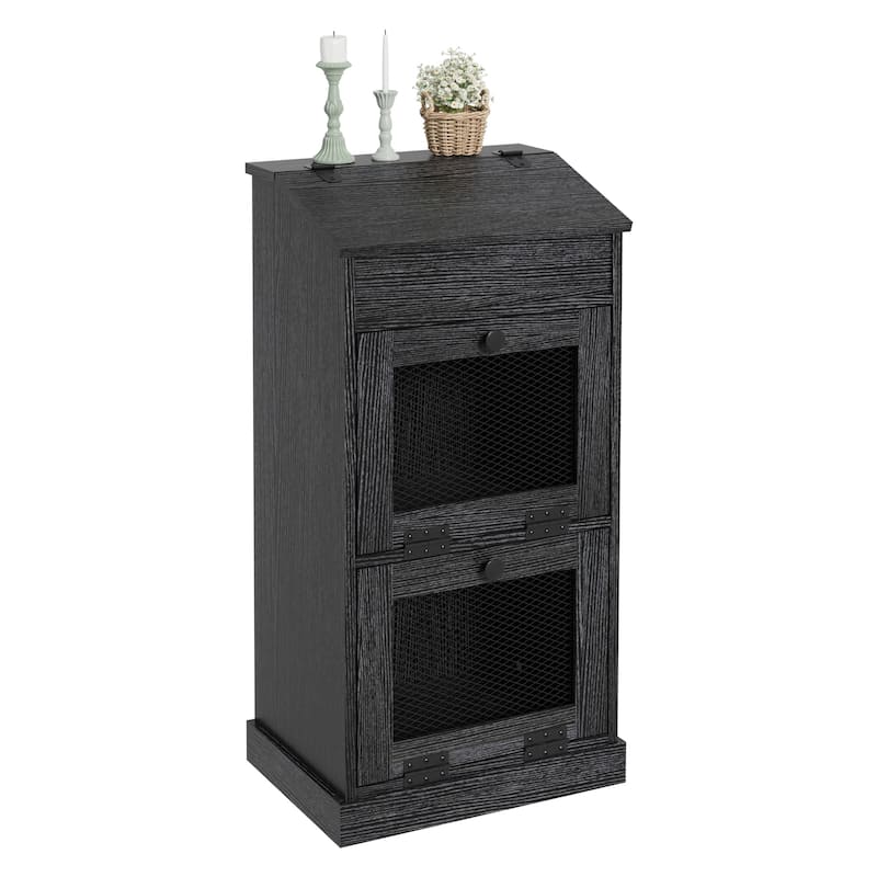 Vintage 2-Door Storage Cabinet Multi-Tier Organizer - Black