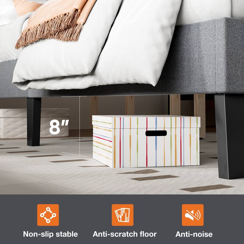 Bed Frame, Modern Platform Bed Frame with Adjustable Headboard, Geometric Upholstered Bed Frame 800LBS Sturdy Solid Wooden Slats