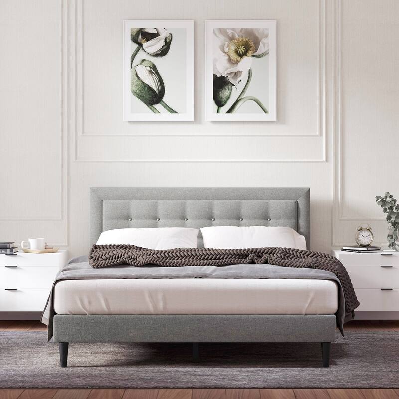 Conner Upholstered Platform Bed - Queen - Stone