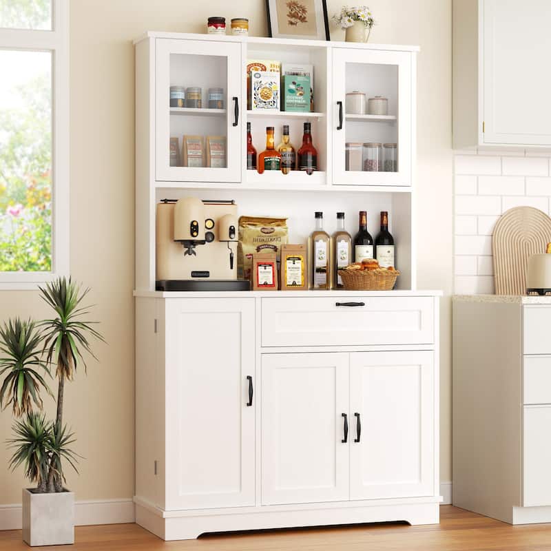 3-Door Storage Cabinet with Drawer & Adjustable Shelves - Freestanding Storage Organizer for Kitchen, Pantry, or Dining Room - White