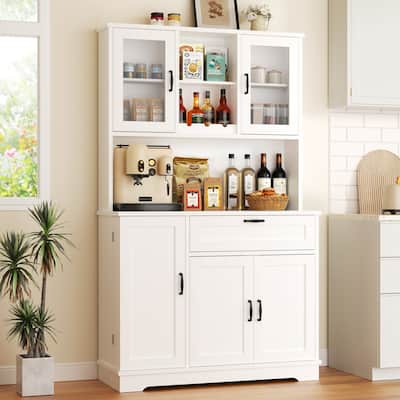 3-Door Storage Cabinet with Drawer & Adjustable Shelves - Freestanding Storage Organizer for Kitchen, Pantry, or Dining Room