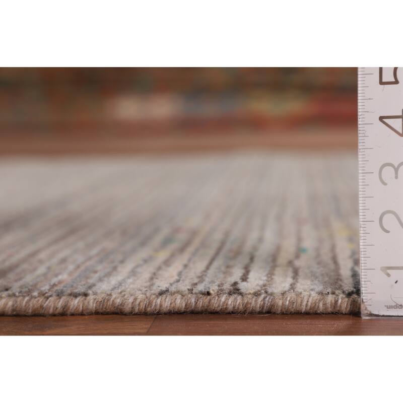 Earth Tone Striped Gabbeh Indian Area Rug Hand-Knotted Wool Carpet - 4'11" X 8'0"