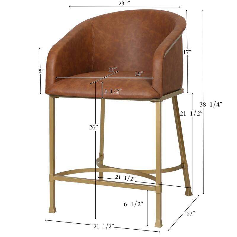 Hampton Modern Bar Stool, Faux Leather and Gold Finish Metal Frame