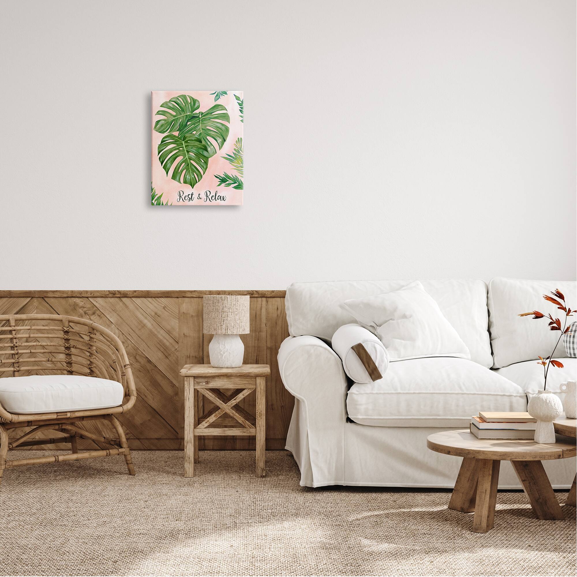Stupell Rest & Relax Pink Tropical Monstera Plant Leaves Canvas Wall ...