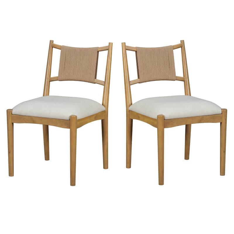 Christopher Knight Home - Mid-Century Set of 2 Upholstered Dining Chair with Woven Paper Rope Back