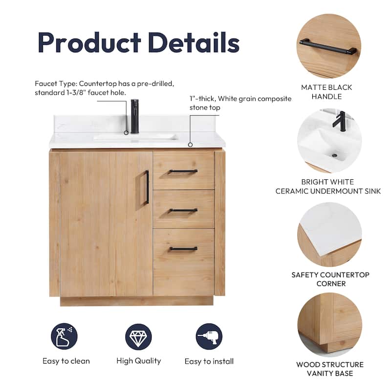 San Single Bath Vanity with Composite Stone Top without Mirror