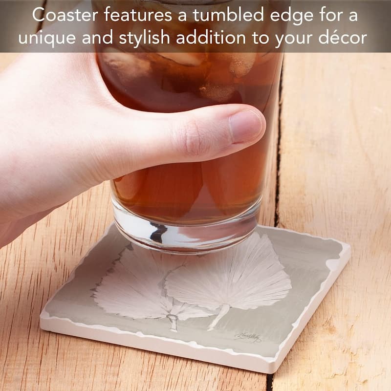 Absorbent Stone Tumbled Tile Coasters, Fan Palm II, Set of 4