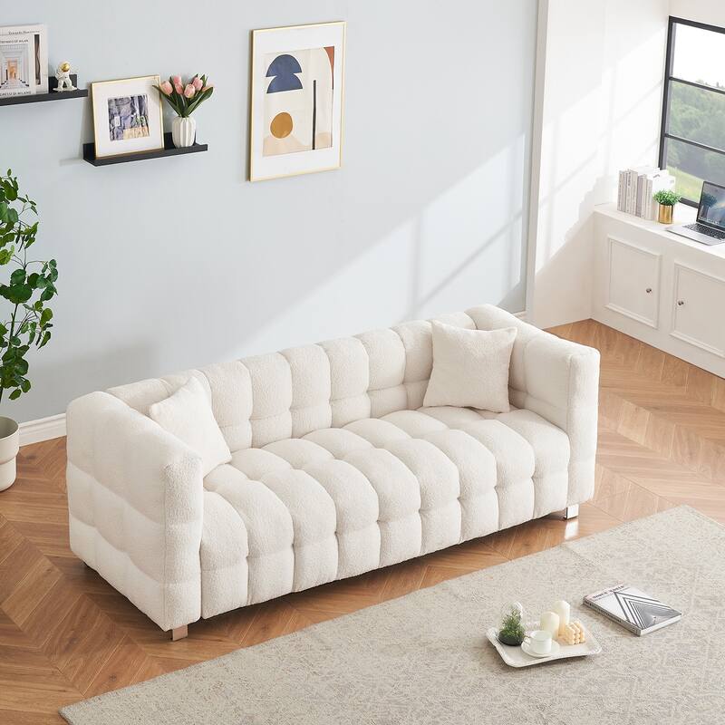 Teddy Plush Sofa 80 Inch Living Room Bedroom Discharge With Two Pillows Hardware Feet