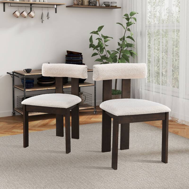 Wooden Boucle Upholstered Dining Chairs Set of 2,Kitchen Side Chairs
