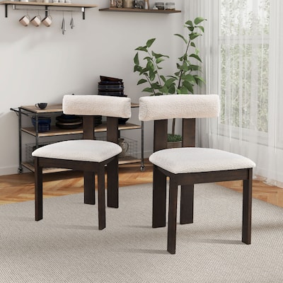 Wooden Boucle Upholstered Dining Chairs Set of 2,Kitchen Side Chairs