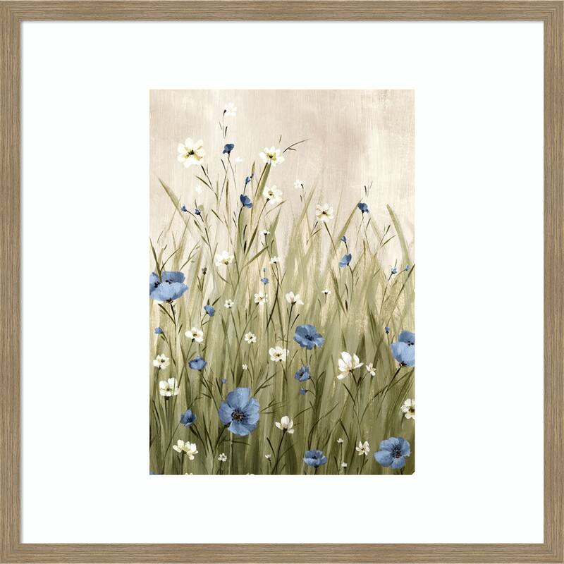 Blue Blossoms in Gentle Meadow by Alex Black Wood Framed Wall Art Print