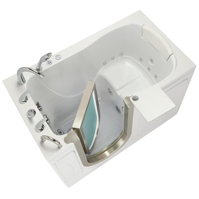 Ella Petite 28"x52" Acrylic Walk-In Bathtub with Inward Swing Door, 5 Piece Fast Fill Faucet, 2" Dual Drain - Left Door + Heated Seat - Hydro Massage