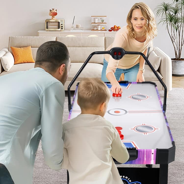 White MDF Air Hockey Table with LED Scoreboard and Fast Motor - 56" x 27" x 32" (L x W x H)