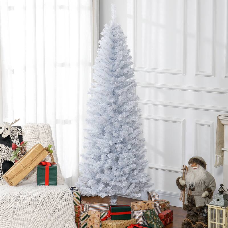 HOMCOM Unlit Slim Pencil Tree - Douglas Fir Style, Realistic Branches, White
