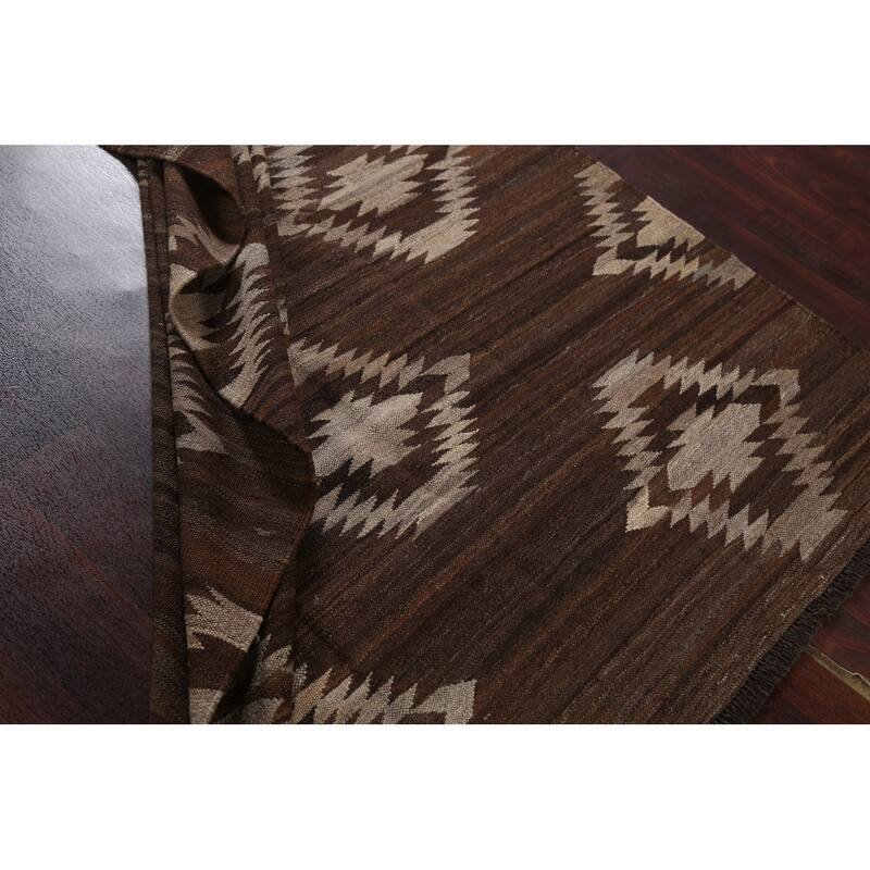 Natural Dye Geometric Tribal Kilim Oriental Area Rug Wool Hand-woven - 5'3" x 6'8"