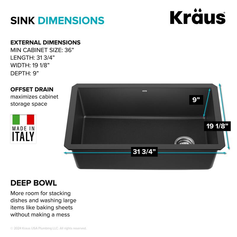 KRAUS Forteza Granite 32 inch 1-Bowl Undermount Kitchen Sink