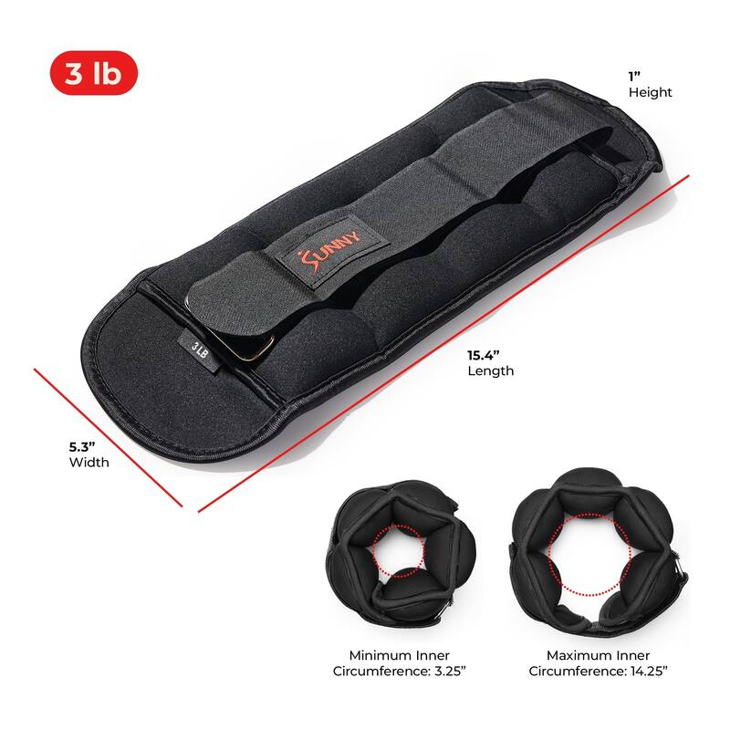 Sunny Health & Fitness Ankle Weight 3-Pound (Pair) - SF-WA01-3 - Black