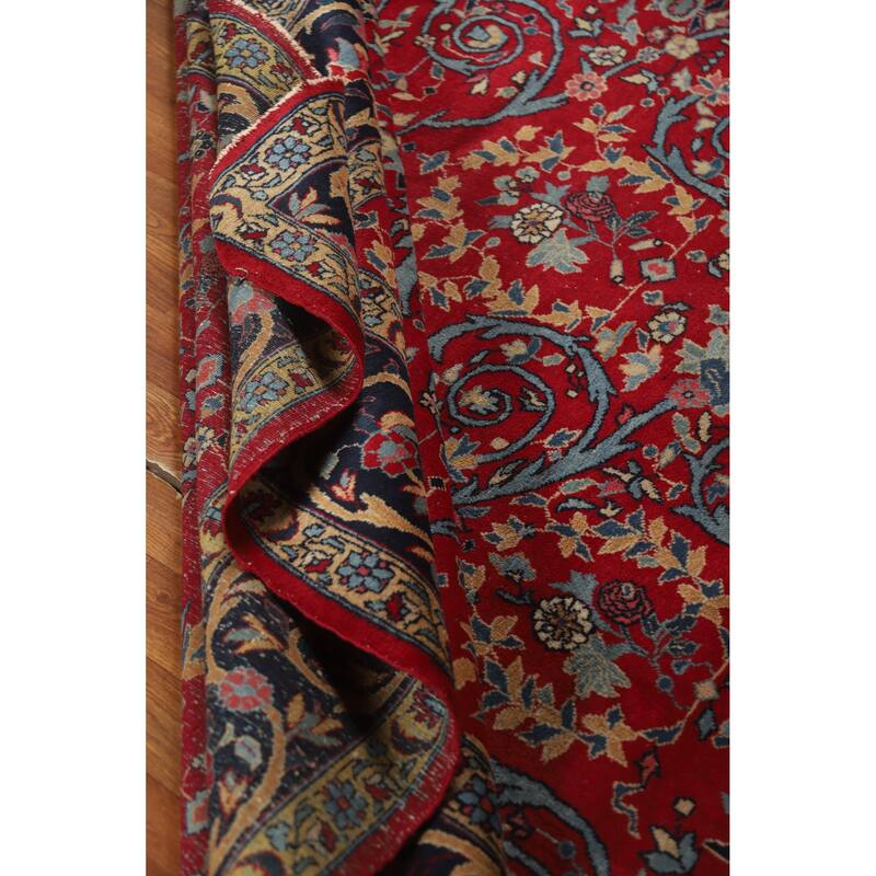 Hand Knotted Oriental 100% Wool Carpet Traditional All-Over Red Kerman Area Rug - 12' 2'' X 9' 2''