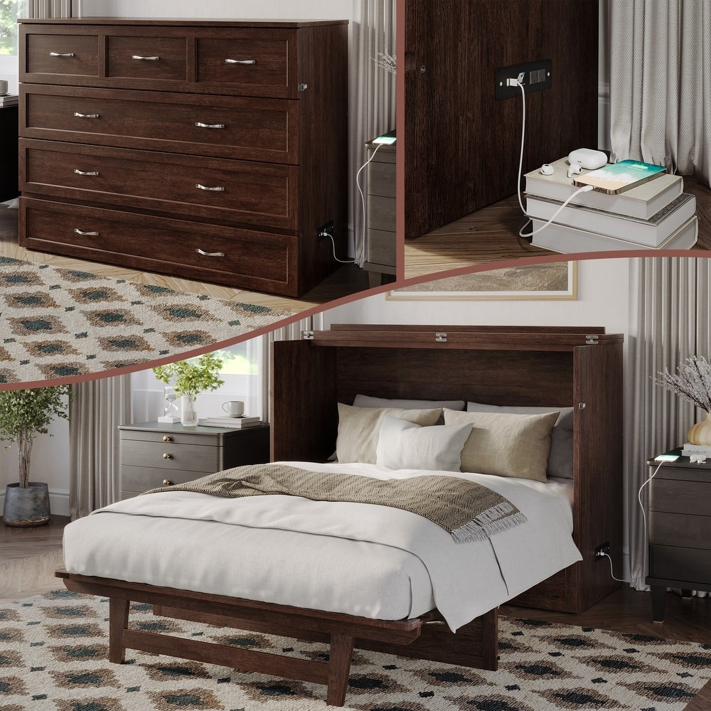 AFI Northfield Murphy Bed Chest with 6" Mattress, Storage Drawer & Built-In Charger